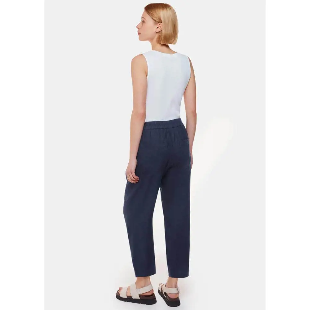 Whistles Navy Linen Barrel Leg Trouser